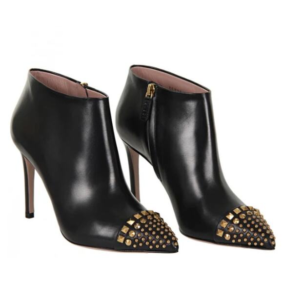 Gucci Coline Leather Studded Pointed Stilettos Ankle Boots Black Women's 40 / 9 - Picture 1 of 10